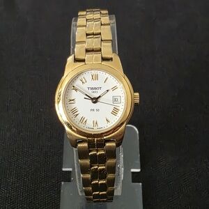 AUTH VTG Tissot 1853 PR 50 J326/426K Roman 24mm Gold Tone Watch 7J Swiss Date